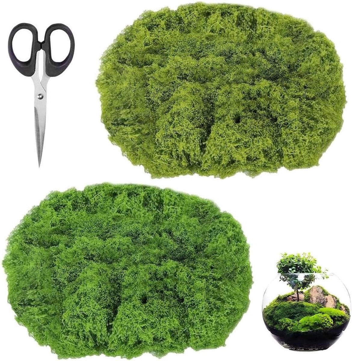 Decoratief kunstmos voor knutselen en decoratie, 100 g in 2 kleuren, ideaal voor muur, aquarium en modelbouw