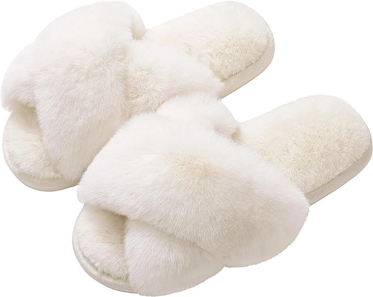 Allecto - Pluizige damespantoffels - Winterpantoffels voor dames - Cozy en trendy - Kunstbont - Comfortabele open teen - Perfect voor thuis of buit...