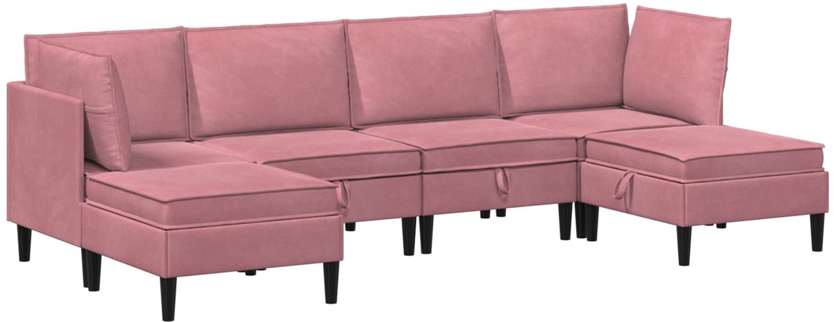 vidaXL Woonkamer - Meubelset - 6 - st - 280 - x - 140 - x - 82 - cm - Roze - Fluweel