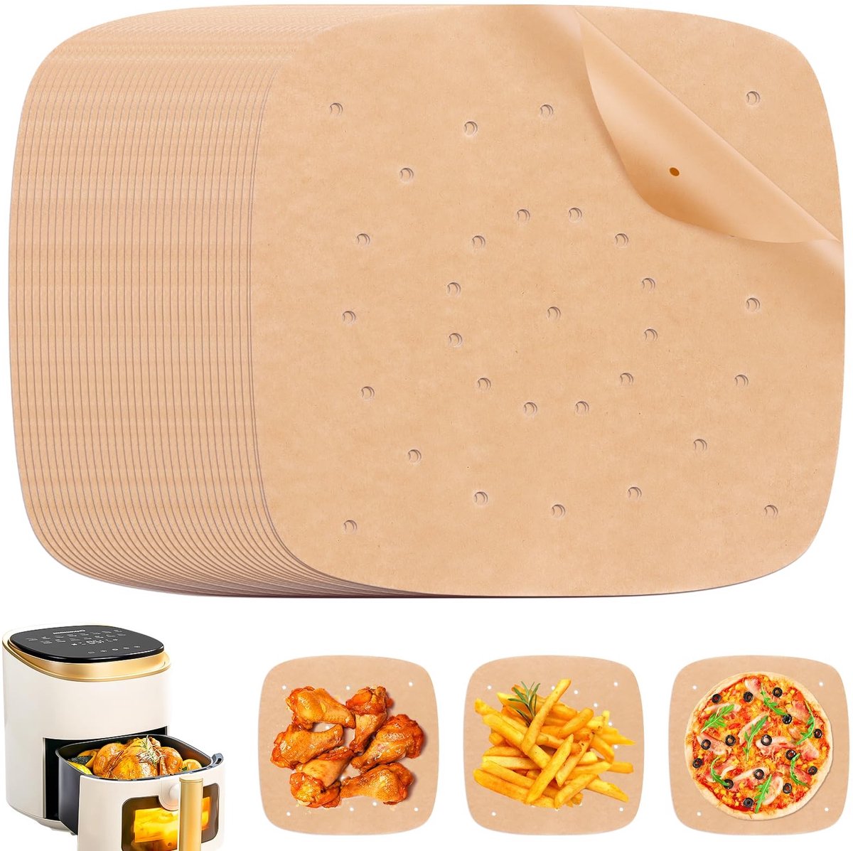 MTTProducts - Airfryer Bakpapier - 200 Stuks - Non-Stick - 21,5 cm - Bakpapier voor Airfryer - Geschikt voor Bakken - Vierkant