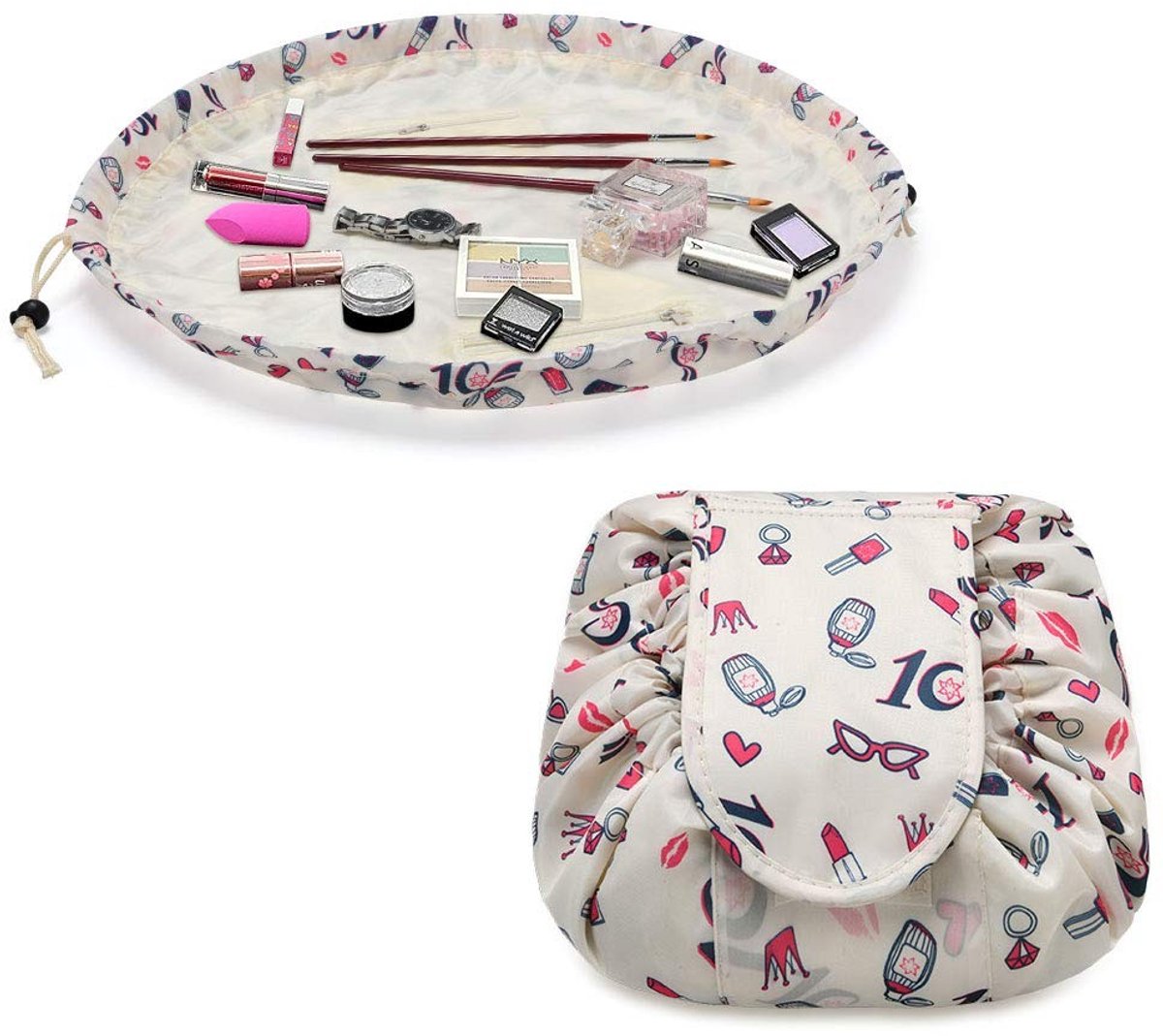 Store_8 - Cosmetic Bag - Reis Toilettas - Multifunctioneel - Beige Lipstick Patroon - Vouwbare Opbergtas - Geschikt voor Vrouwen - 51 x 51 cm