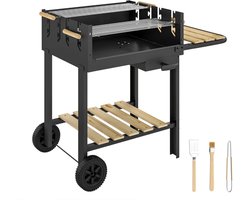 Premie Houtskool Barbecue - Smoker Barbecue - Houtskoolgrillwagen - Houtskoolgrill - met in 4 Standen Verstelbaar Grillrooster, Asbak, Wielen - BBQ voor Kamperen, Buiten, Tuin - 99,5 x 58 x 82 cm - Zwart