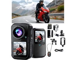 Mini sportcamera met dubbel scherm, actiecamera voor op de duim, draagbaar op de borst voor POV-opnamen met EIS-stabilisatie, wifi-afstandsbediening voor motorrijden, hardlopen, fietsen, zwemmen, wandelen en andere avonturen (5k-128gb)