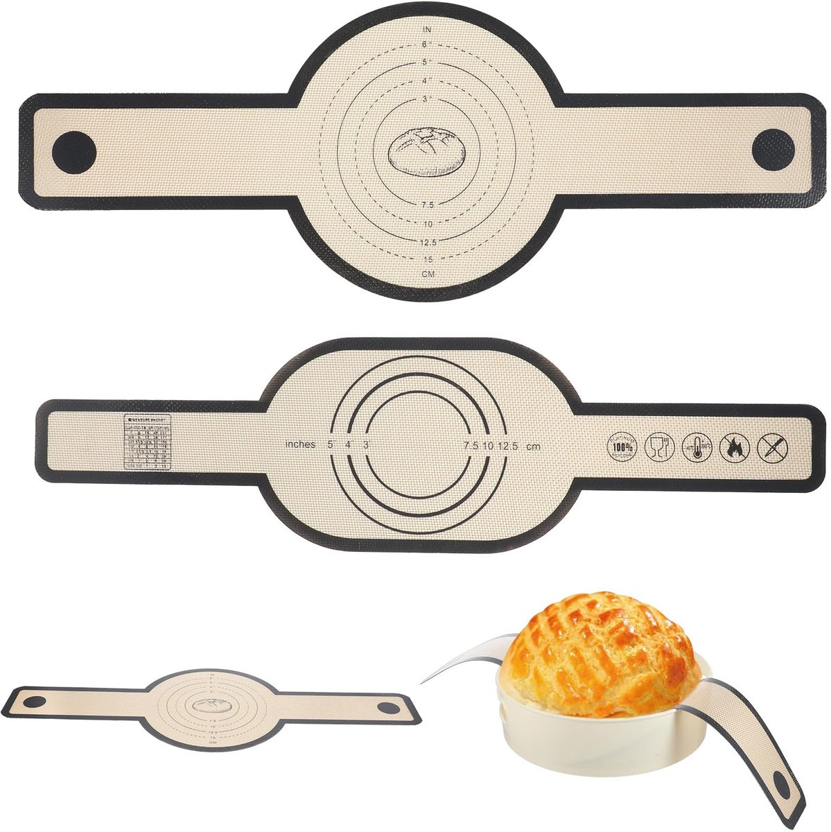 NTHProducts - Silicone Baking Mat - Bakmat voor Brood - Herbruikbare Bakmat met Handvatten - Grijs en Abrikoos - Perfect voor De Oven - Ideaal voor Bro...