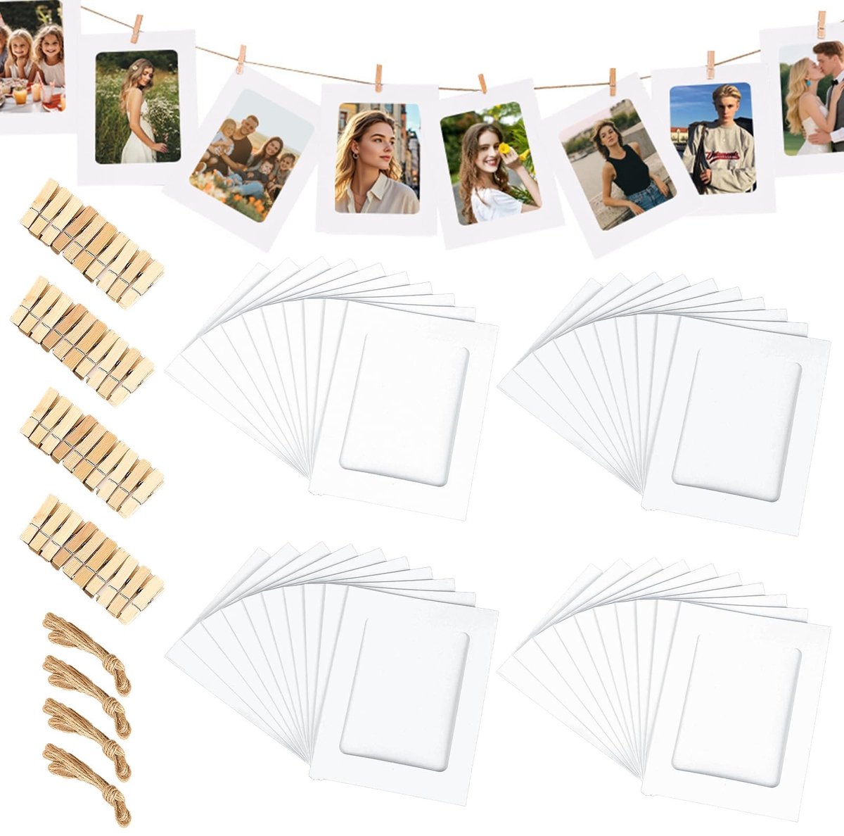 NTHProducts - Kraft Paper Photo Frames - DIY Fotolijsten - Voor Wanddecoratie - Wit - Hangende Foto's - Geschikt voor Thuis en Evenementen