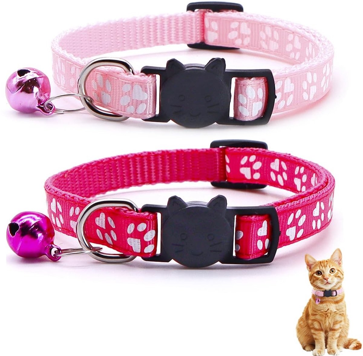 NTHProducts - Kattenhalsband - Veiligheidsbuckle - Comfortabel - Set van 2 - Met bel - Geschikt voor alle rassen - Kleur: roze en rood