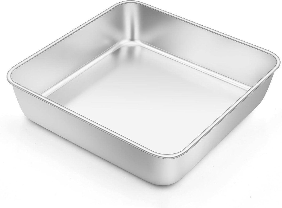 Vierkante Oven Schaal van RVS, Klein, Rectangular, Perfect voor Lasagne, Brownies en Taarten, Gezond en Vaatwasserbestendig, 15 x 15 x 5 cm