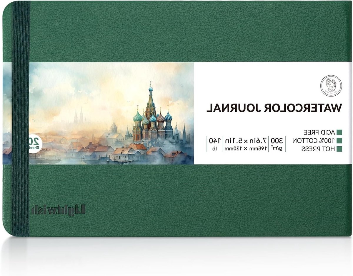Watercolor Journal met 20 Vellen 100% Katoen, Geschikt voor Aquarel, Gouache en Acryl, 7.6" x 5.1" (140lb/300gsm), Zuurvrij Papier