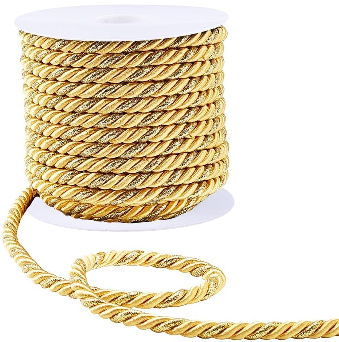 MTTProducts - 8mm Twist Cords - Decoratieve Touw - 20 Yards - Goud - Nylon Touw - Perfect voor Kerstdecoratie - Geschikt voor Meubels en Gordijnen
