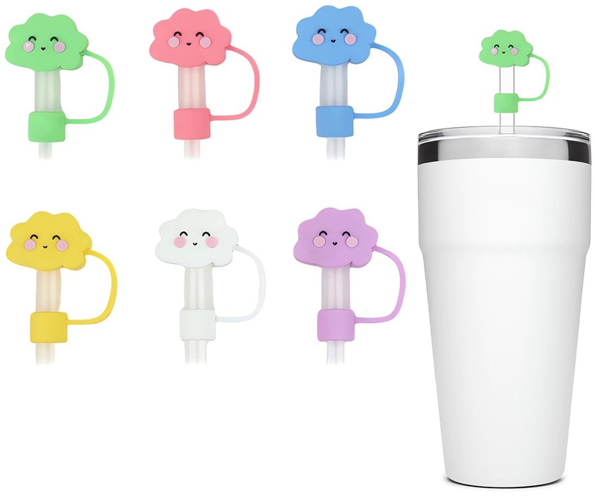 MTTProducts - Herbruikbare Rietjes Deksel - 6 Stuks - Flexibel en Compatibel - Silicone - Schattige Patronen - Ideaal voor Drankjes - Geschikt voor Sta...