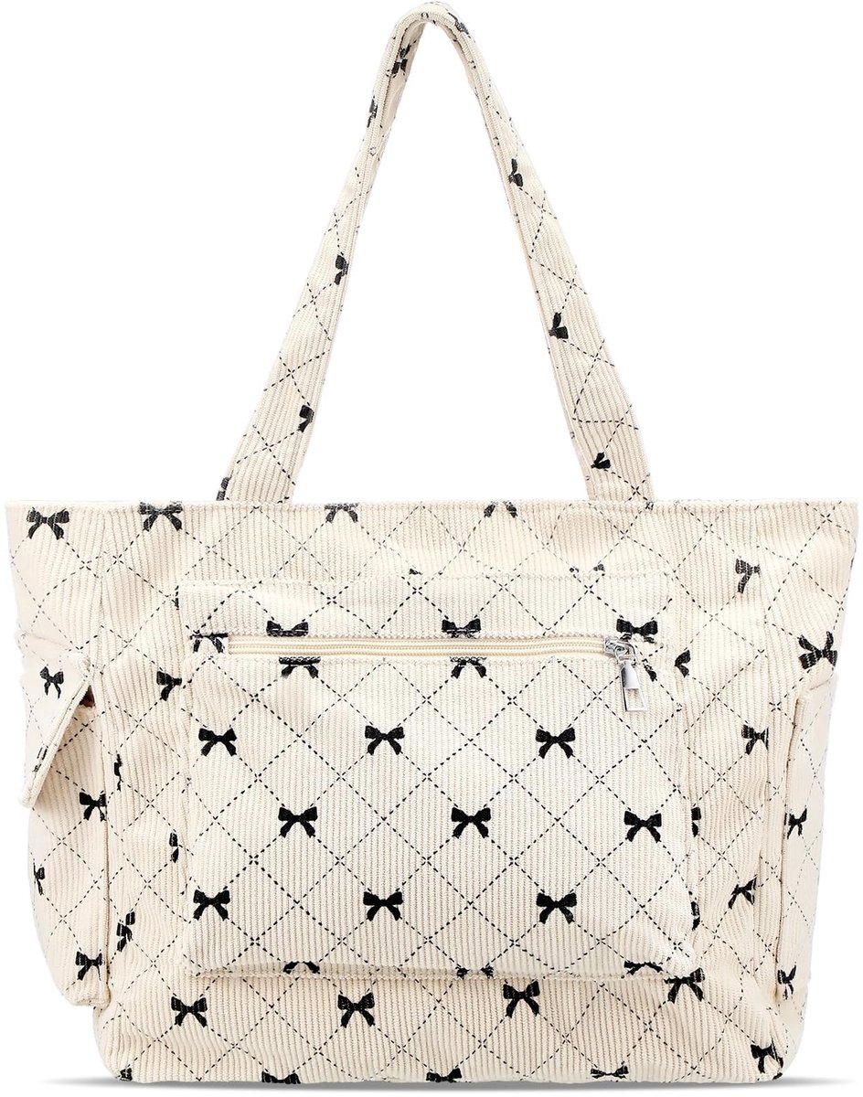 MTTProducts - Tote Bag - Handtas met Strik - Zwart - Grote Schoudertas met Rits - Ideaal voor Werk en Reizen - Ruime Opbergruimte