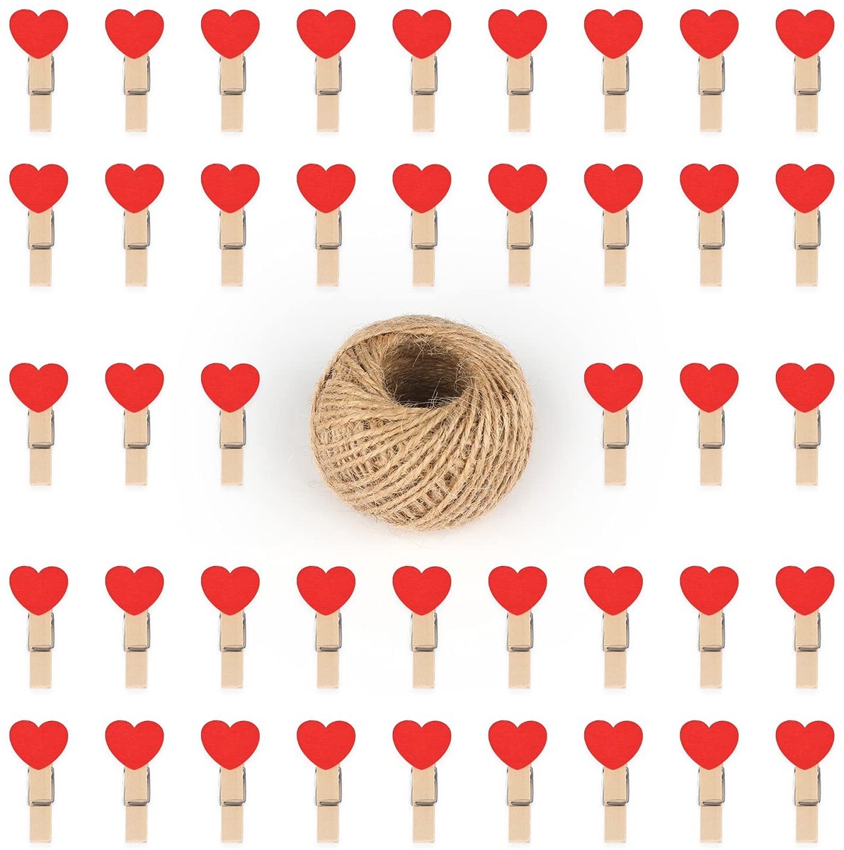 Byshayne - Fotoklemmen - Decoratieve Mini Houten Klemmen - Rood - Foto Display Klemmen - Voor Feesten en Bruiloften - 100 Stuks