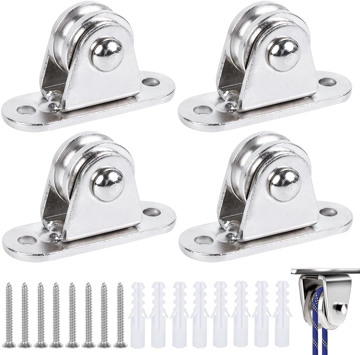 Seb3 - Stand Block Pulley - Duplex Bearing - Gebruiksvriendelijk en Efficiënt - Zilver - Kabelroll - Perfect voor Touwen - 4 Stuks