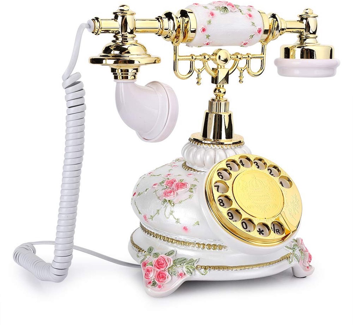 Retro Handset Telefoon - Vintage Corded Telefoon met Draaiwijzer en Oproepfunctie