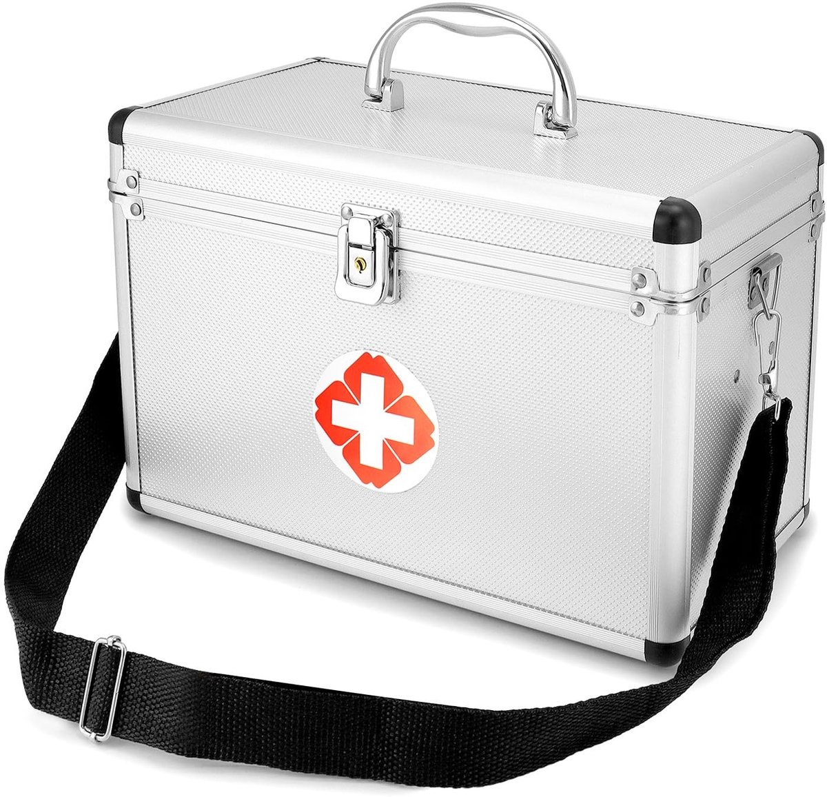 Allecto - Medicijnopslag - Aluminium medicijnbox - Met handvat en schouderriem - 305 x 165 x 200mm - Veilig en praktisch - Geschikt voor thuis en b...