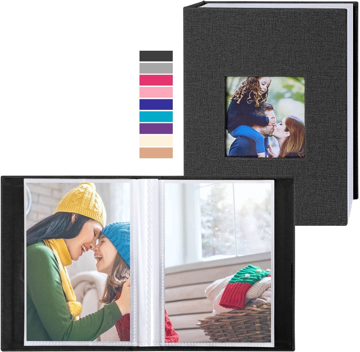 Allecto - Fotoalbum - Mini Foto Album - Elegant Linnen - Zwart - 100 Foto's - Perfect voor Portretten - Compact Formaat
