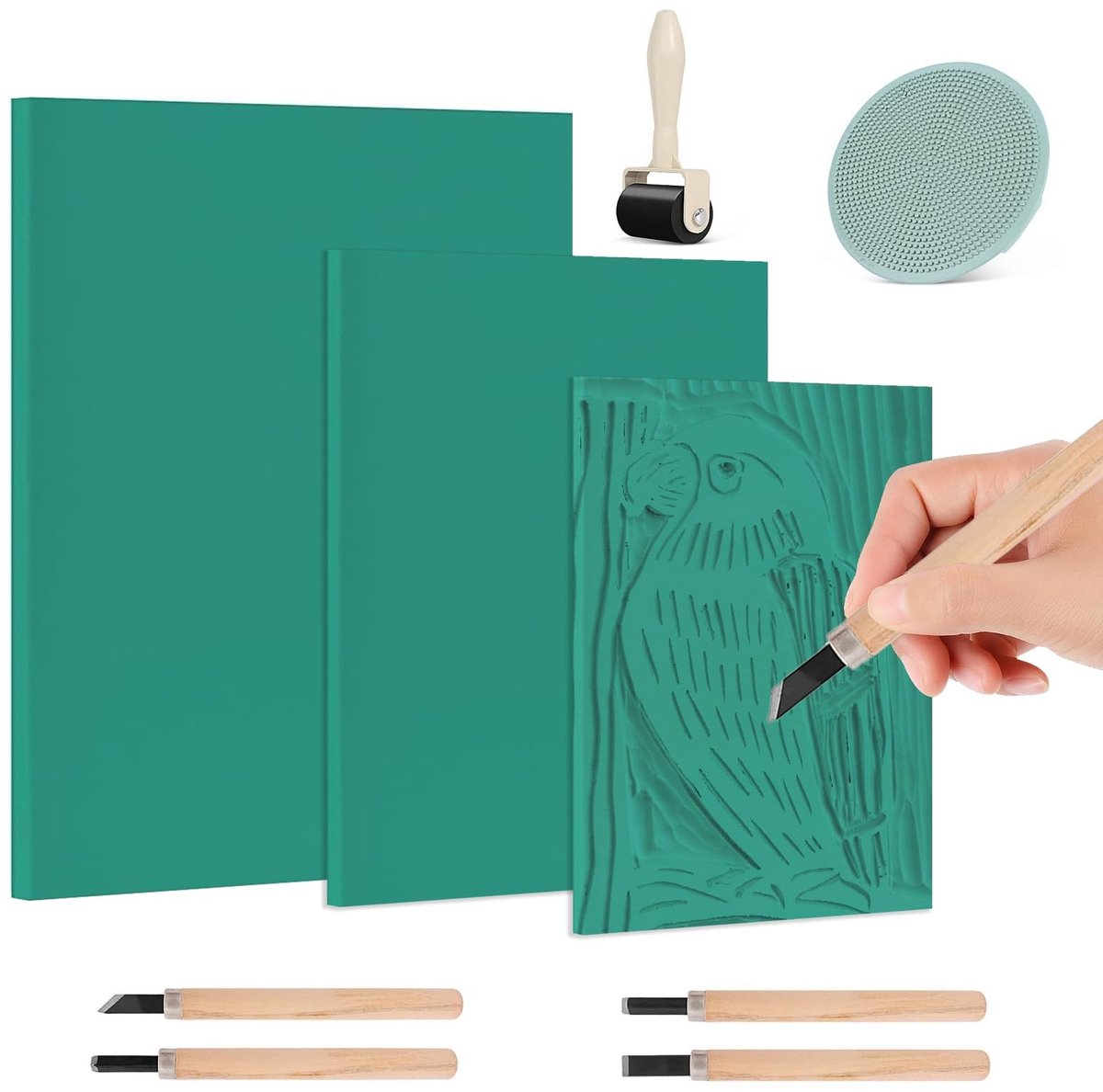 Allecto - Linol printing set - Linoleum snijgereedschap - Multifunctionele starterset - A4 A5 A6 formaat - Creatief drukwerk - Geschikt voor beginn...