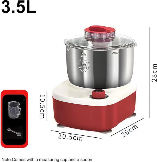 Deegmaker Keukenmachine - Deegkneder Mixer - Bakken Thuis - Constante Temperatuur Fermentatie - 5L Kom - Rood — afbeelding 5