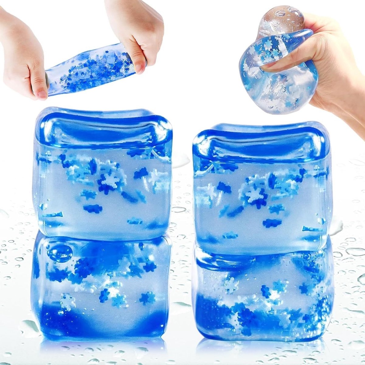 Oneay 4 stuks Squishy Stresskubus – Zacht Knijpspeelgoed en Friemelspeelgoed – Langzaam Terugverende Sensorische Stressbal voor Kinderen en Volwassenen – Sneeuwvlok