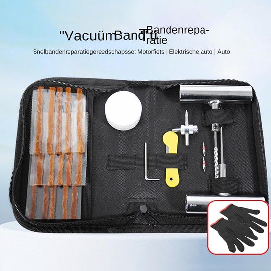 Bandenreparatieset - Lekke banden tool - Onderweg repareren - Complete gereedschapskist - 21x15x5.2 cm - Zwart — afbeelding 2