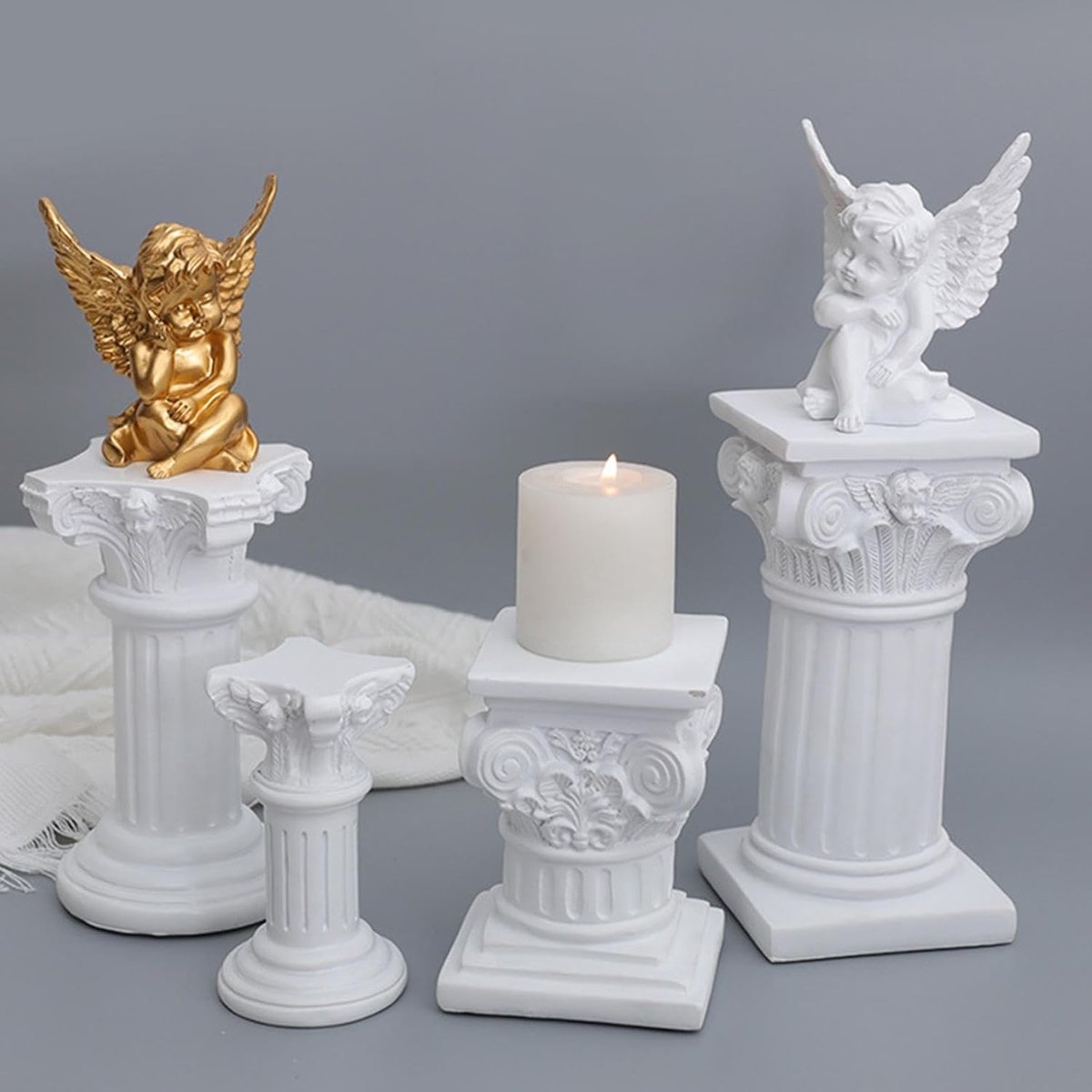 Romeinse Pilaar - Griekse Zuil Decoratie - Interieur Verfraaien - Hoogwaardige Hars - 11.5 x 8.5 x 8 cm - Wit