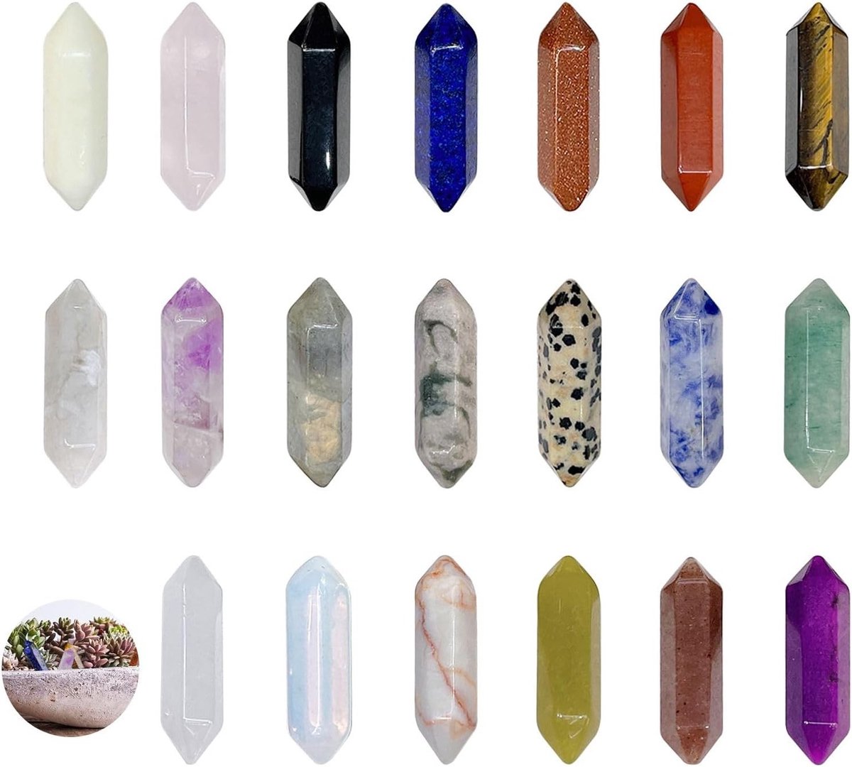 Set van 20 Stuks Geneeskrachtige Kristallen, Dubbel Puntige Hexagonale Kristallen voor Reiki, Meditatie en Energiebalans met Chakra Kwartsstenen