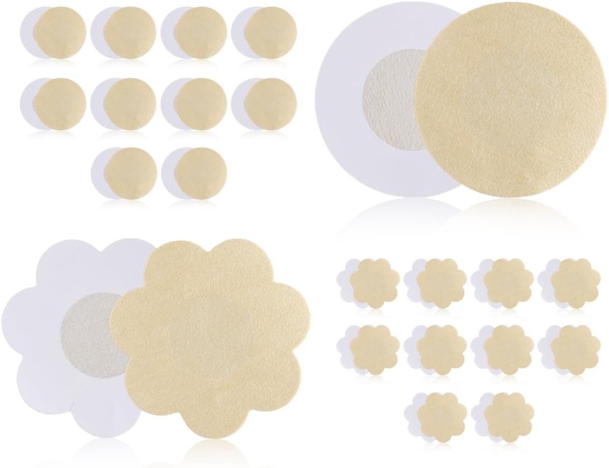 Set van 40 Nipple Covers - Ronde Satijnen Plak Nipple Pads, Onzichtbaar en Herbruikbaar, Kleur: Zwart/Bruin