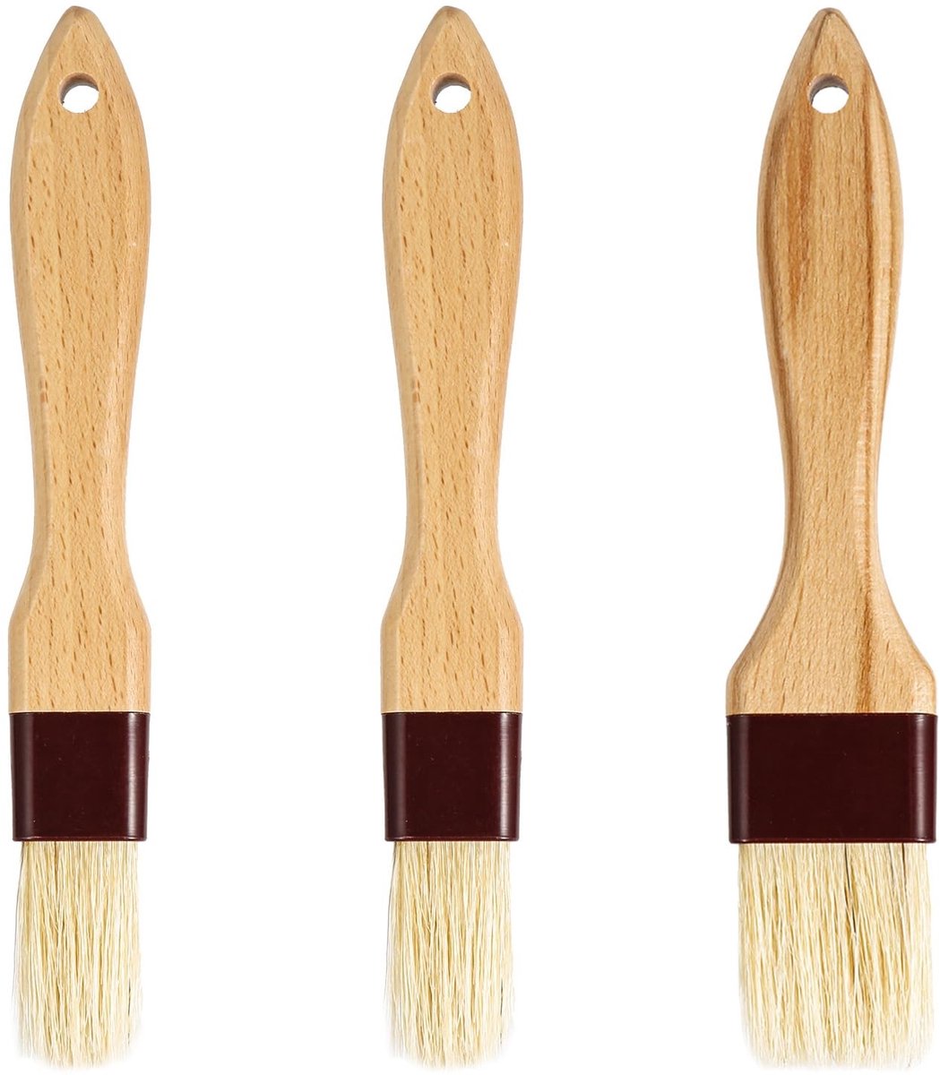 Cosensi- Deegborstels 3 Stuks - Olieborstel - Natuurlijke Haren - Koken - Bakken - 2 Maten (2,5cm/4cm) - Keukenborstel