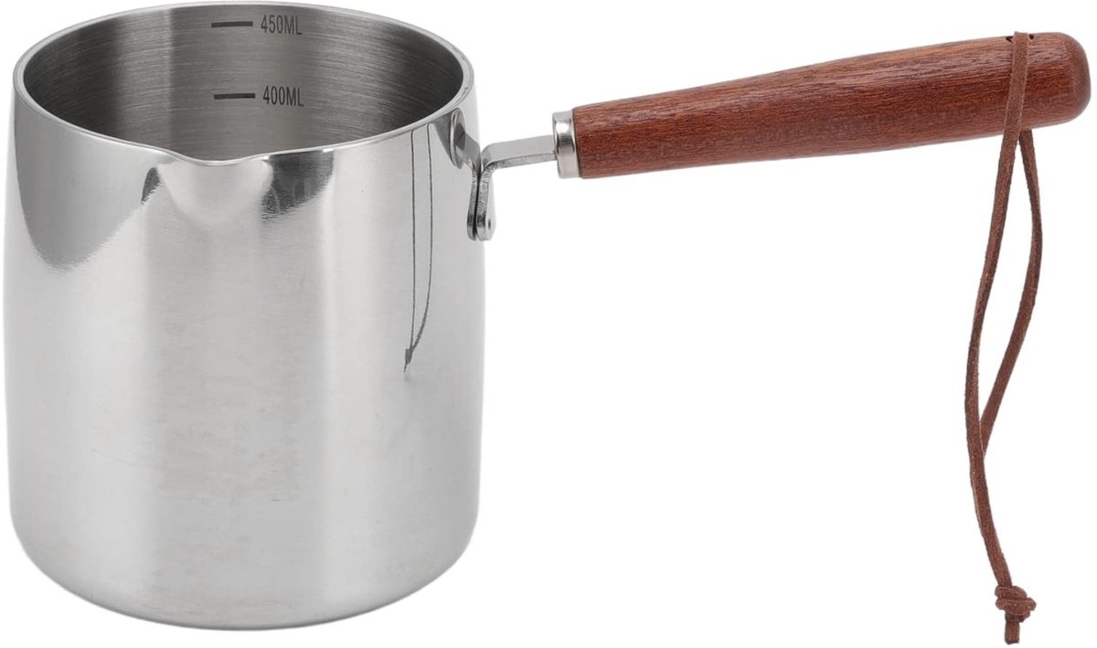 Cosensi- Kookpan Roestvrij Staal 450 ml - Antiaanbaklaag - Boterwarmer - Houten Handgreep - Dubbele Schenktuit - Duurzaam Gebruik - Boterpan