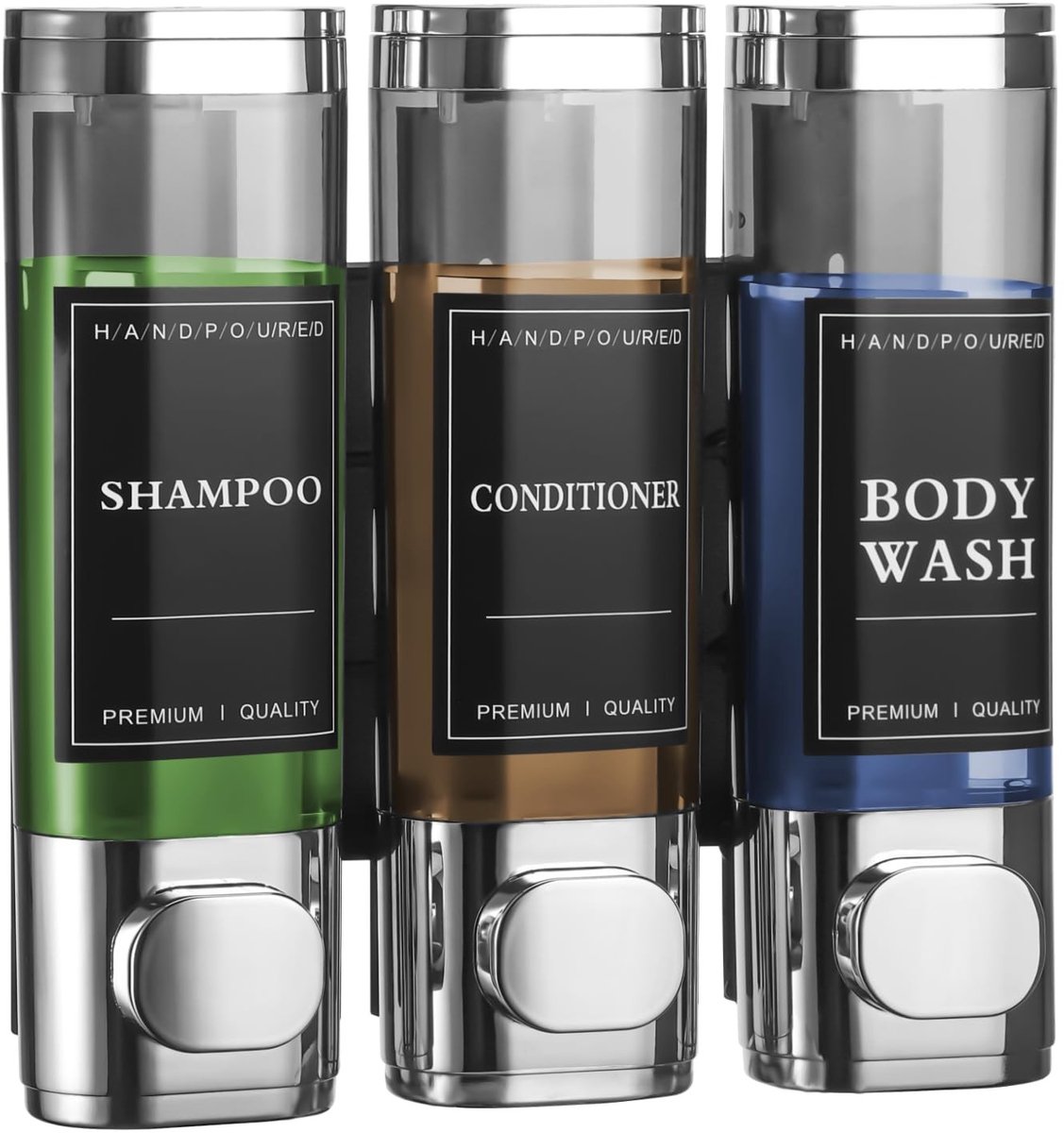 Cosensi- Zeepdispenser Wandmontage 3 Kamers - Douchegel/Conditioner/Shampoo - 300 ml x 3 - Zilver - ABS Kunststof - Kwantitatief Doseren - Badkamerdispenser