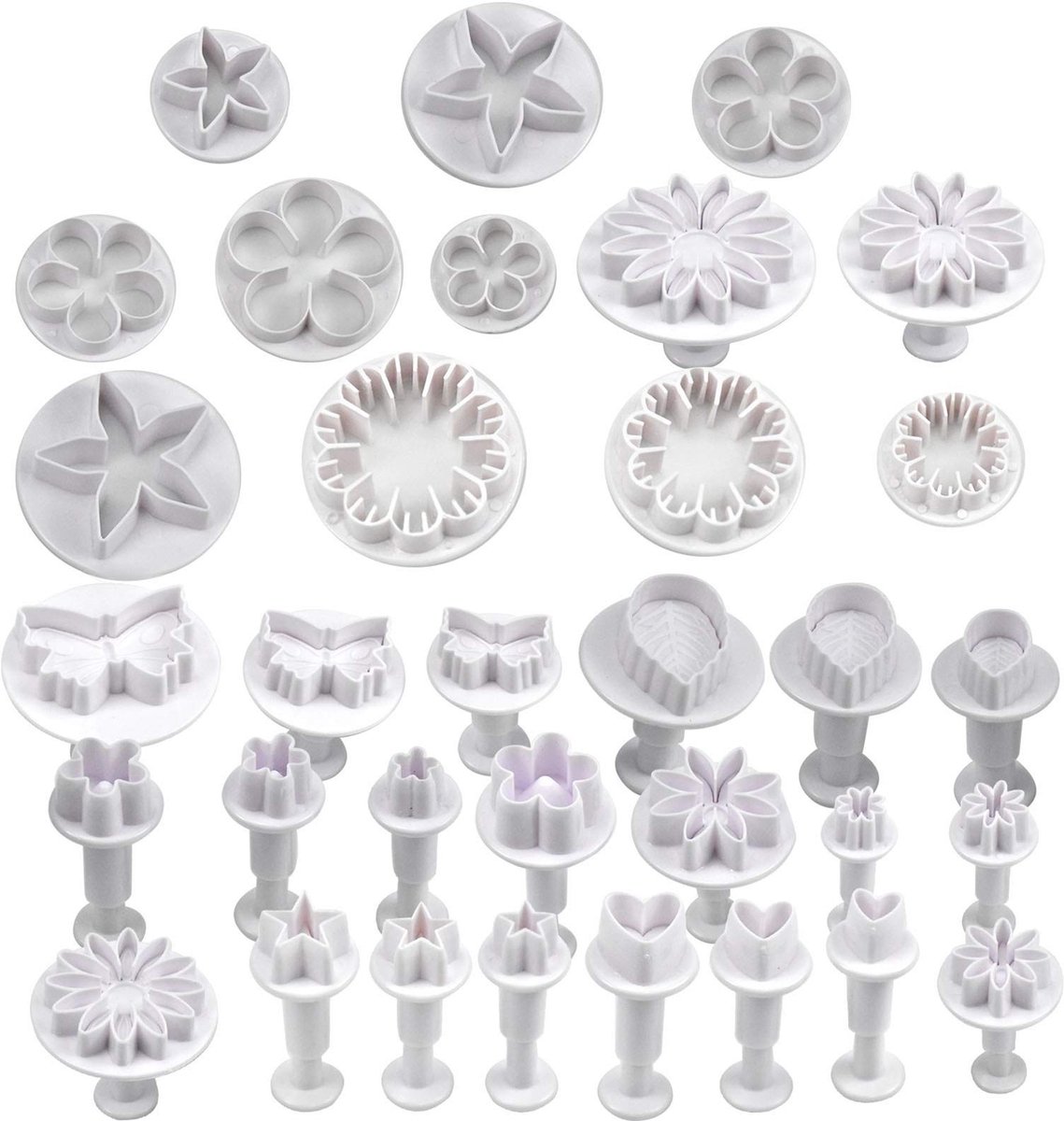 Cosensi- Koekjessnijders Set - 33 Stuks - Decoratievormen - Hartvorm/Bloemvorm - Bladvlinder - Taartsnijset - Plastic Materiaal - Bakkersvormpjes
