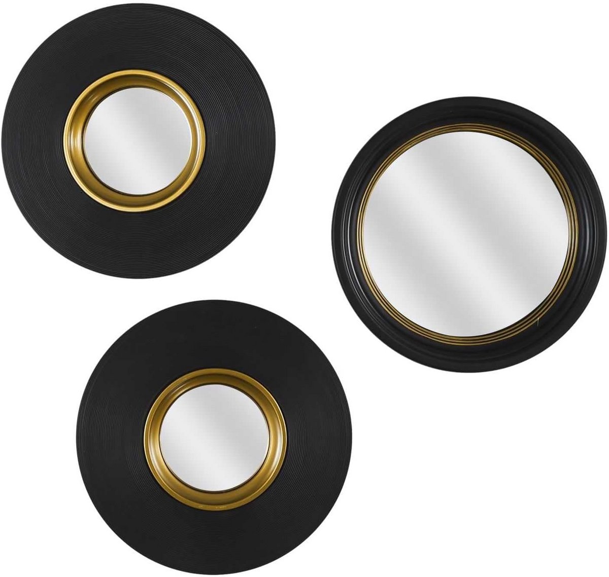 Bolle spiegel zwart goud 25,5 cm - modern design met diepteeffect voor woonkamer, slaapkamer en hal