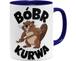 OM3® Grappige koffiemok met spreuk - Bobr Kurwa - viral Meme - Beaver - Biber - Bober - Keramische mok - 325ml - Dubbelzijdig bedrukt - Donkerblauw