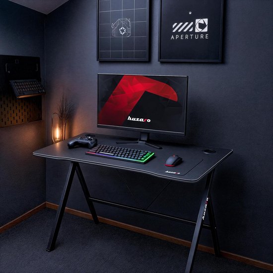 huzaro Hero 1.4 Black Computertafel, gamingtafel, bureau, pc-tafel, 100 x 50 cm, twee kabeldoorvoeringen, stalen constructie, carbon tafelblad, zwart — afbeelding 5