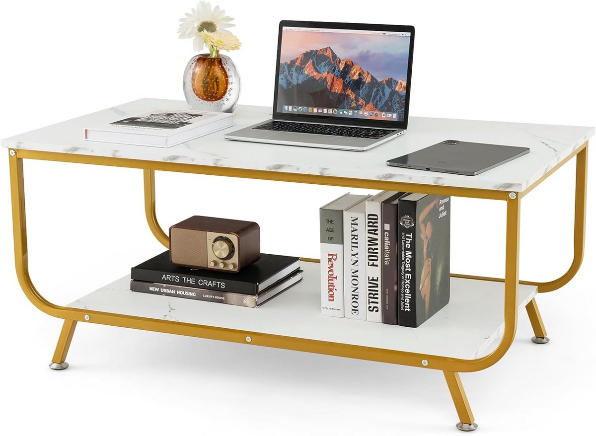 Zitkamertafel met 2 niveaus Salontafel met Metalen Frame
