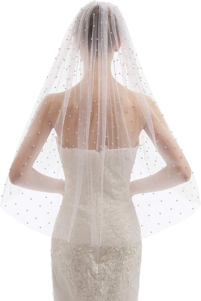 Elegante parel bruidssluier met kam voor de perfecte trouwdag | Ivoor & Stijl 2, 1 T (95 cm)