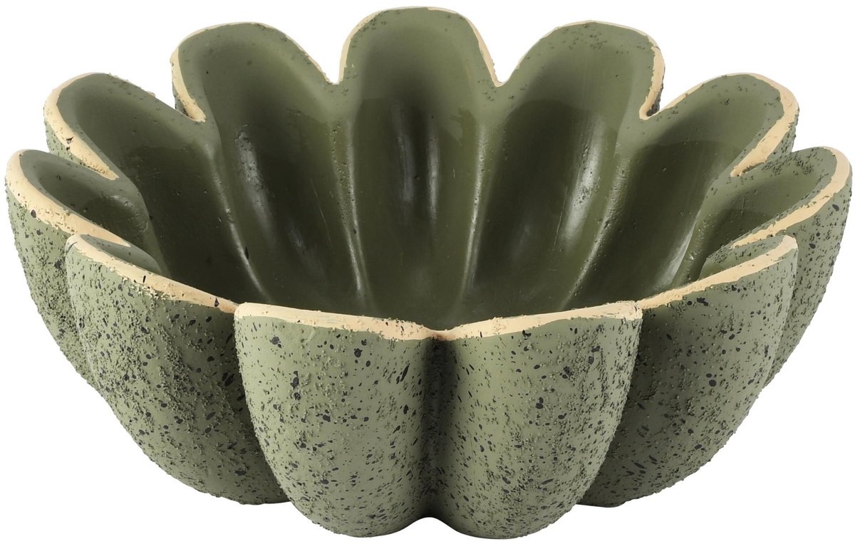 Dekoratief | Deco schaal 'Brushed Moss', groen, cement, 23x23x9cm | A265163