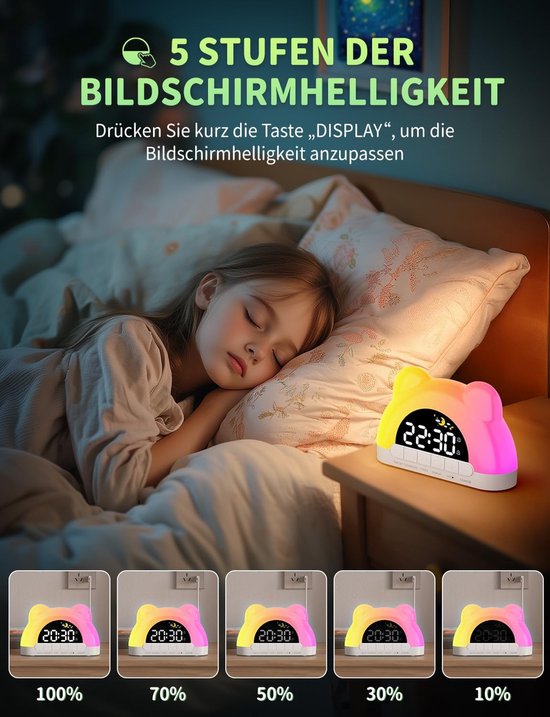 Digitale Kinderwekker met 11 Kleuren Nachtlampje en Dubbel Alarm — afbeelding 5