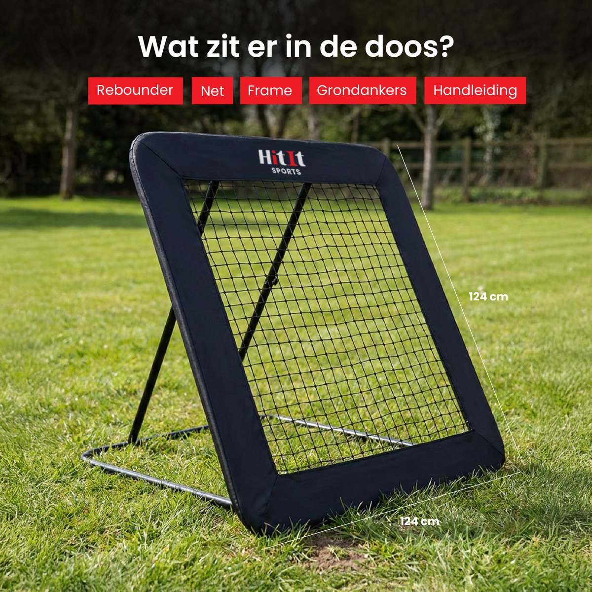 HitIt SPORTS® Rebounder Voetbal - Voetbal Spullen Trainingsmateriaal 124x124cm - Mini Trampoline Kinderen & Volwassenen - Inklapbaar Tennisnet - Volleybal Korfbal - Voetbal Trainingsmateriaal — afbeelding 7