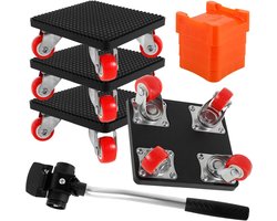 4-delige meubelverplaatsingsset, 360° draaibare meubellift met 4 wielen, hef- en verplaatsmechanisme met een draagvermogen van 360 kg (800 lb), geschikt voor banken, koelkasten, kasten en apparaten.