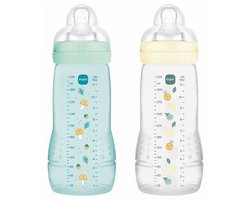 MAM Easy Active 2 Zuigflessen 2e Fase 330 ml 6 Maanden en + Zeer Snelle Doorstroom (Kleur : Parel/Watergroen)