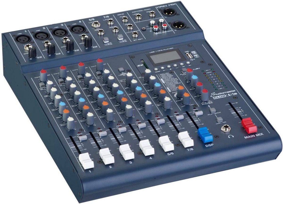 8-Kanaals Analoge Mixer met USB, Bluetooth en DSP Effecten voor Live Geluid en Opname