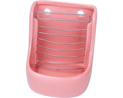 Keramische Voerbak - Hooi Dispenser - Knaagdier Voeren - Bevestigbaar Ontwerp - 16 x 13.5 cm - Roze