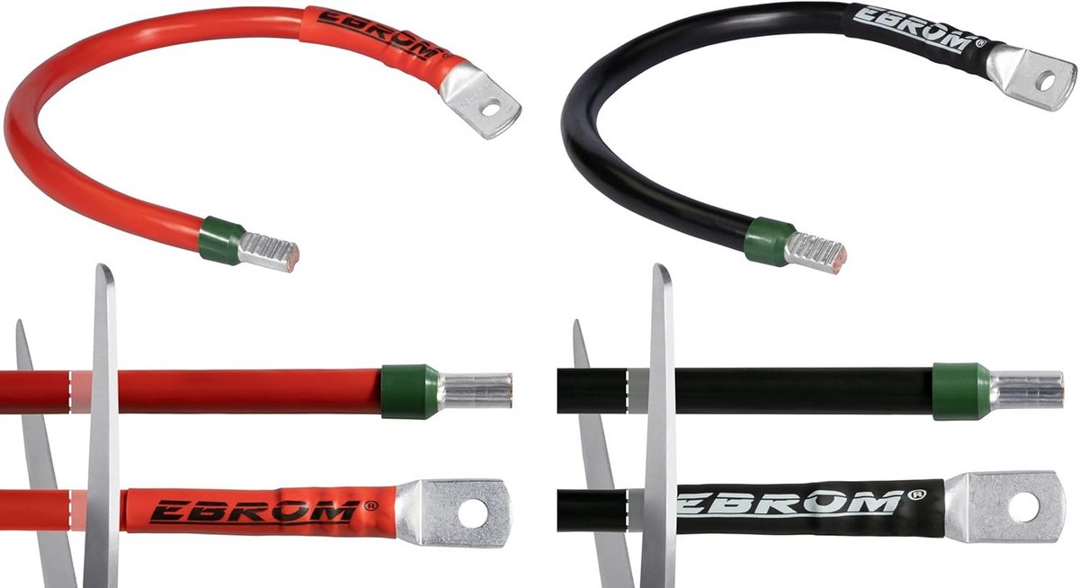 Flexibele Accukabel 16mm² Rood/Zwart 12V met Kabelogen - Geschikt voor Accuverbindingen
