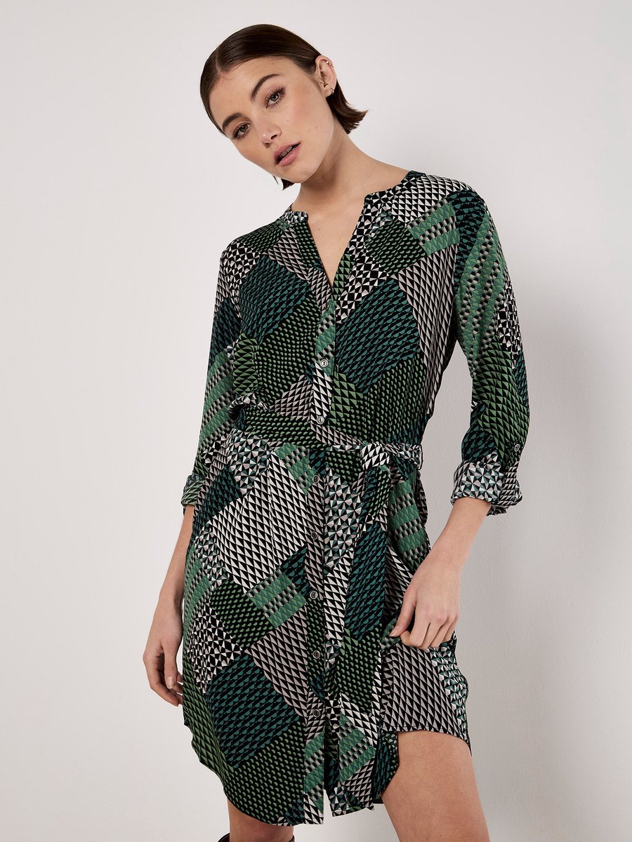 Geo Patchwork Shirt Mini Dress