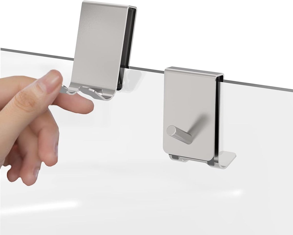 Set van 2 Handdoekhaken voor Boven de Douchedeur, Dubbelzijdige Badkamerhaken met Antislip