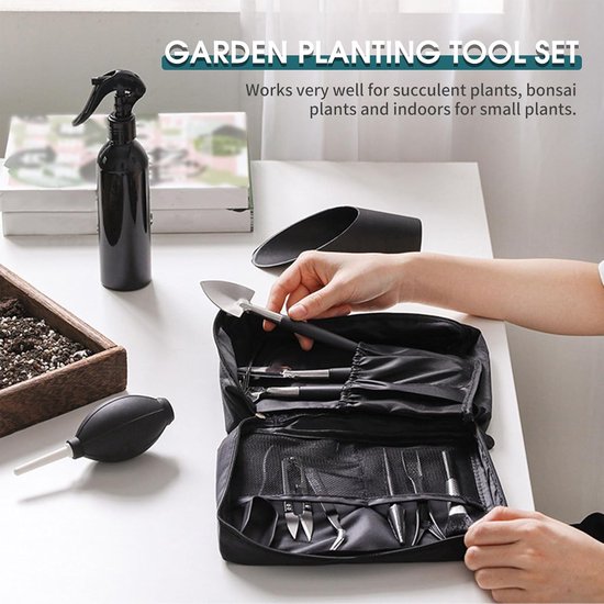 Vetplant Gereedschap Set - Bonsai Tools - Planten Verpotten - All-in-één Oplossing - 15 stuks - Zwart — afbeelding 2
