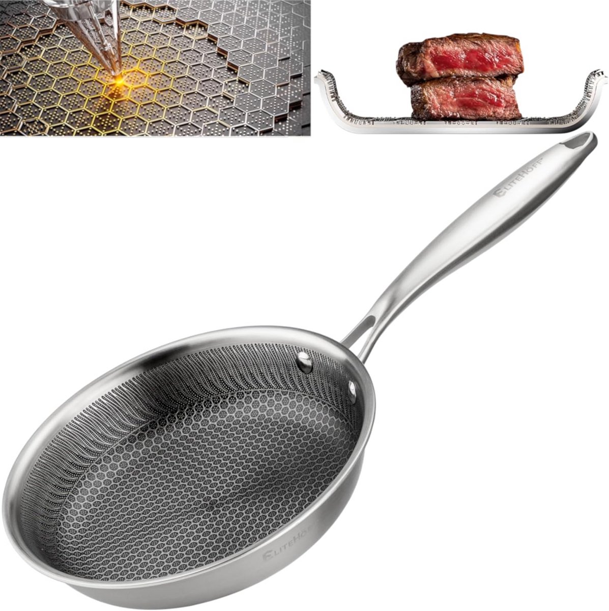 Inductiekoekenpan RVS met Honingraat Antiaanbaklaag 22 cm