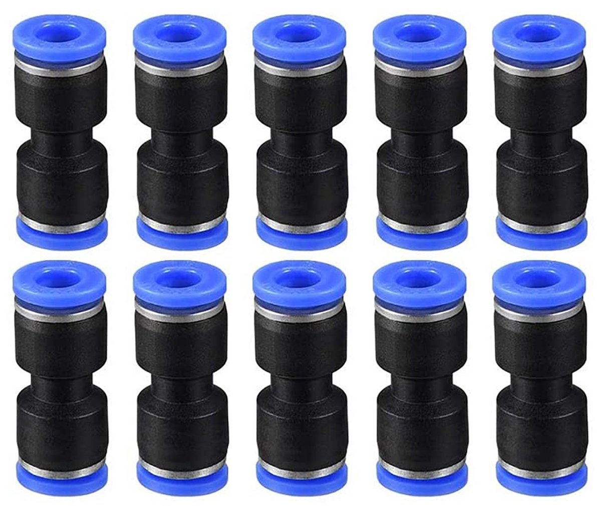 MTTproducts- Push Connector Set van 10 Stuks - Plastic Koppeling - 8mm Buitendiameter - Drukbereik 0-0.9 MPa - Temperatuur 0-60°C - Blauw/Zwart - Buiskoppeling