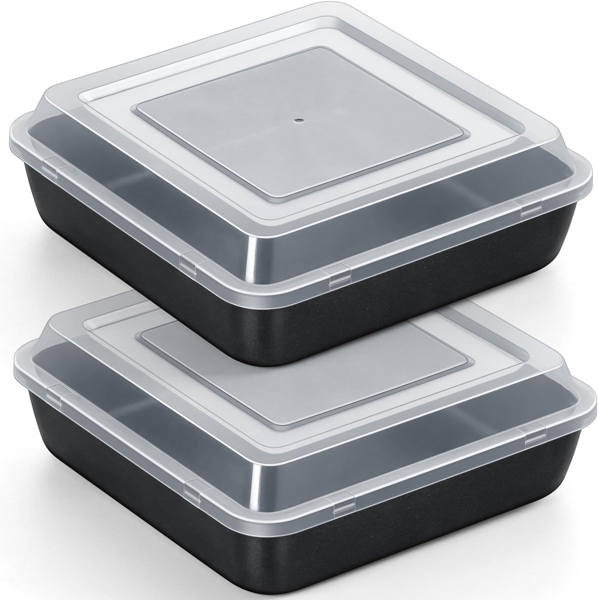 MTTproducts- Taartvorm Set van 2 - Roestvrij Stalen Bakvorm - Antiaanbaklaag - Rechthoekig 23,8 x 23,8 x 5 cm - Deksel - Gezond en Duurzaam - Casserole